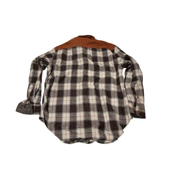 Vtg K-Mart 70s Sport Style Patch Shooting Flannel Shirt L Brown Plaid Wool Holes - Picture 9 of 11